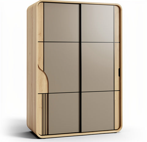 ## Technische Titel in het Nederlands: **Moderne houten koelkast met minimalistisch ontwerp**