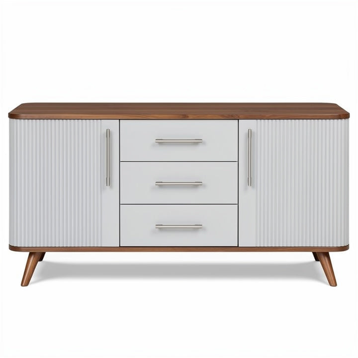 **Technische titel in het Nederlands: Moderne Dressoir met Strakke Lijnen en Houten Accenten**
